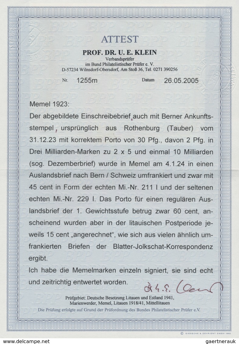 Memel: 1923: Luxus-R-Brief: DR-Mischfrankatur Infla Nr. 333A, 334A, 335A, Neue Währung 3 Pfg., 5 Pfg - Memel (Klaïpeda) 1923