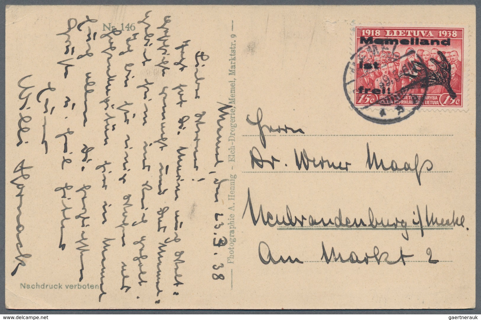 Memel - Lokalausgabe Memelland: 1939, Zwei Ansichtskarten Und Ein Einschreiben Mit Not-R-Zettel, Mit - Memel (Klaïpeda) 1923