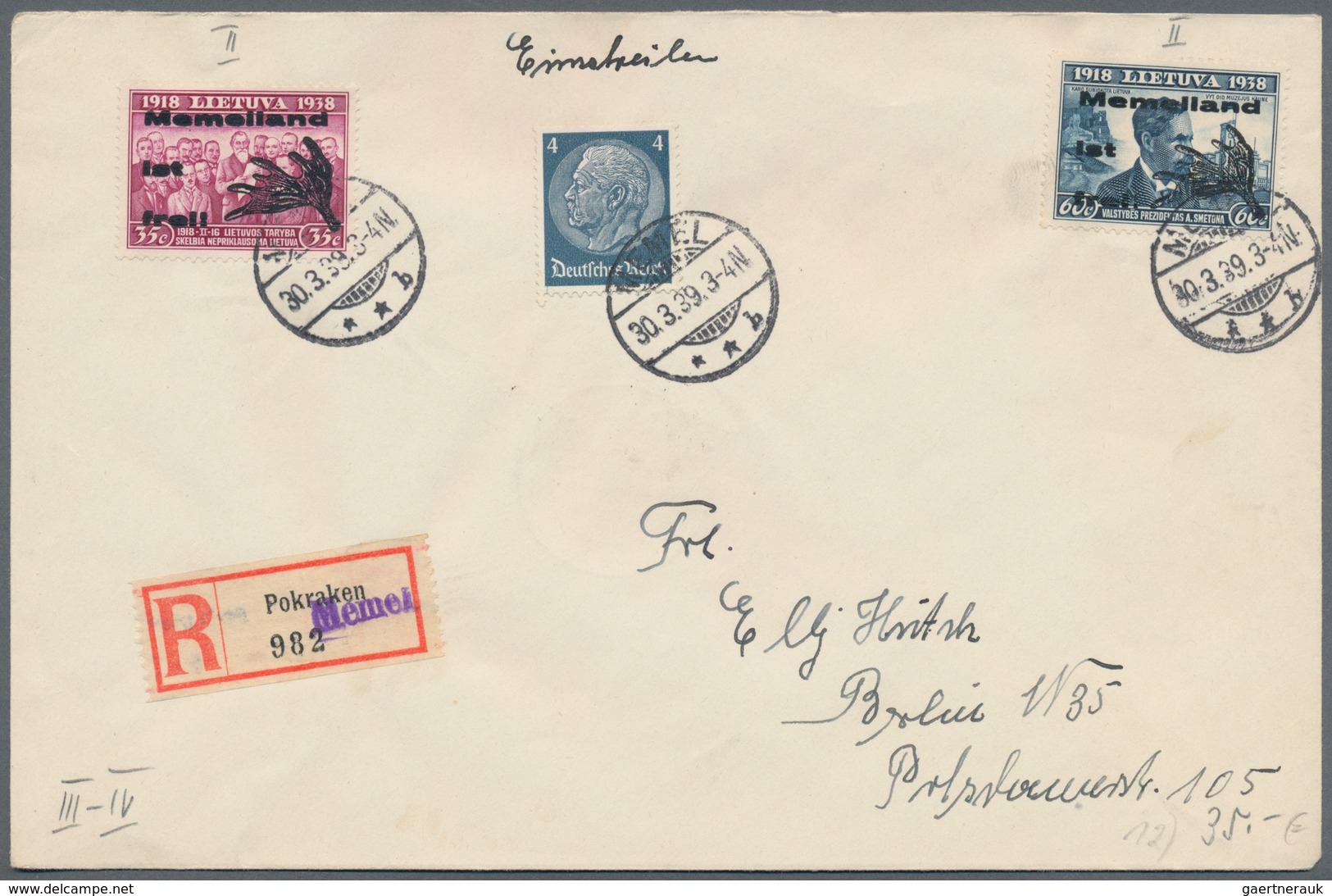 Memel - Lokalausgabe Memelland: 1939, Zwei Ansichtskarten Und Ein Einschreiben Mit Not-R-Zettel, Mit - Memel (Klaïpeda) 1923