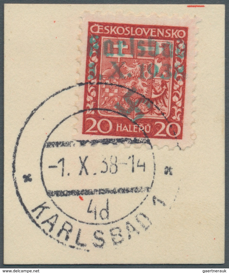 Sudetenland - Karlsbad: 1938, 20 H. Staatswappen Auf Briefstück Mit Ersttagsstempel "KARLSBAD 4d 1.X - Sudetenland