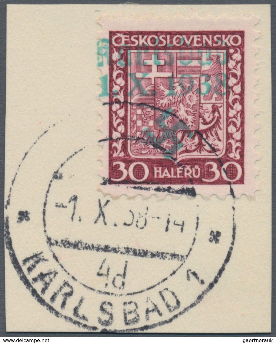 Sudetenland - Karlsbad: 1938, 30 H. Stadtwappen Mit Aptiertem Ersttagstempel "KARLSBAD 4d 1.X.38" Au - Sudetenland