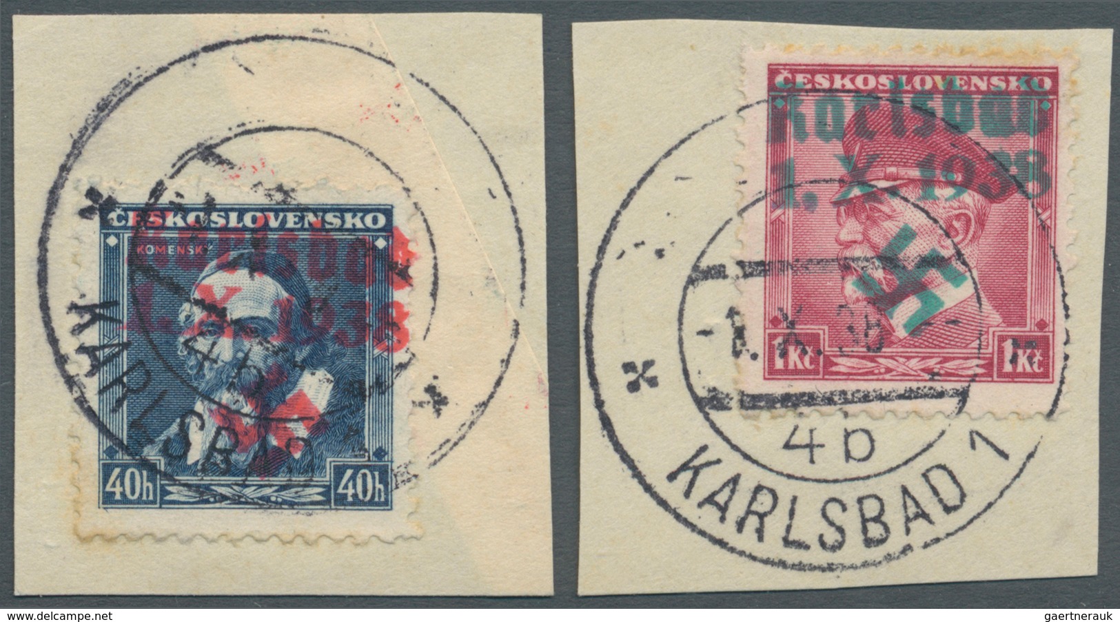 Sudetenland - Karlsbad: 1938, 40 H. Komensky Und 1 Kc. Masaryk Auf Briefstück Mit Ersttagsstempel "K - Région Des Sudètes