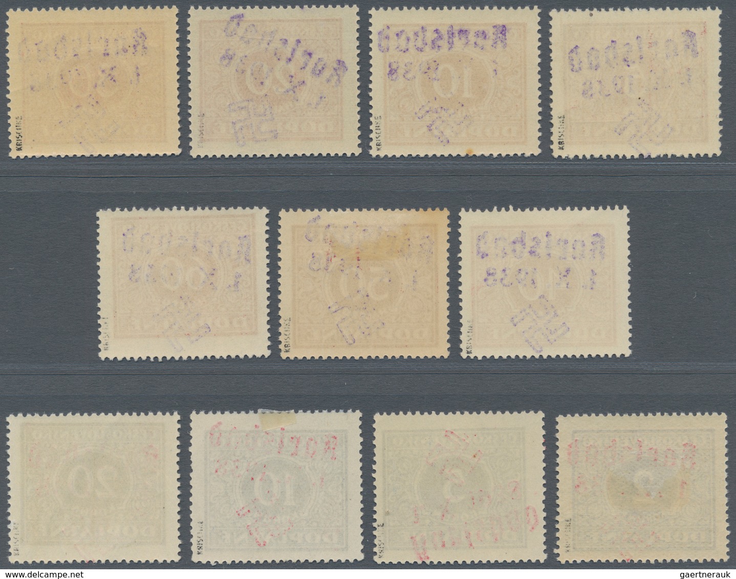 Sudetenland - Karlsbad: 1938, 5 H. - 20 Kc. Portomarken (1 Kc. Fehlt) Je Mit Handstempel In Type III - Sudetenland