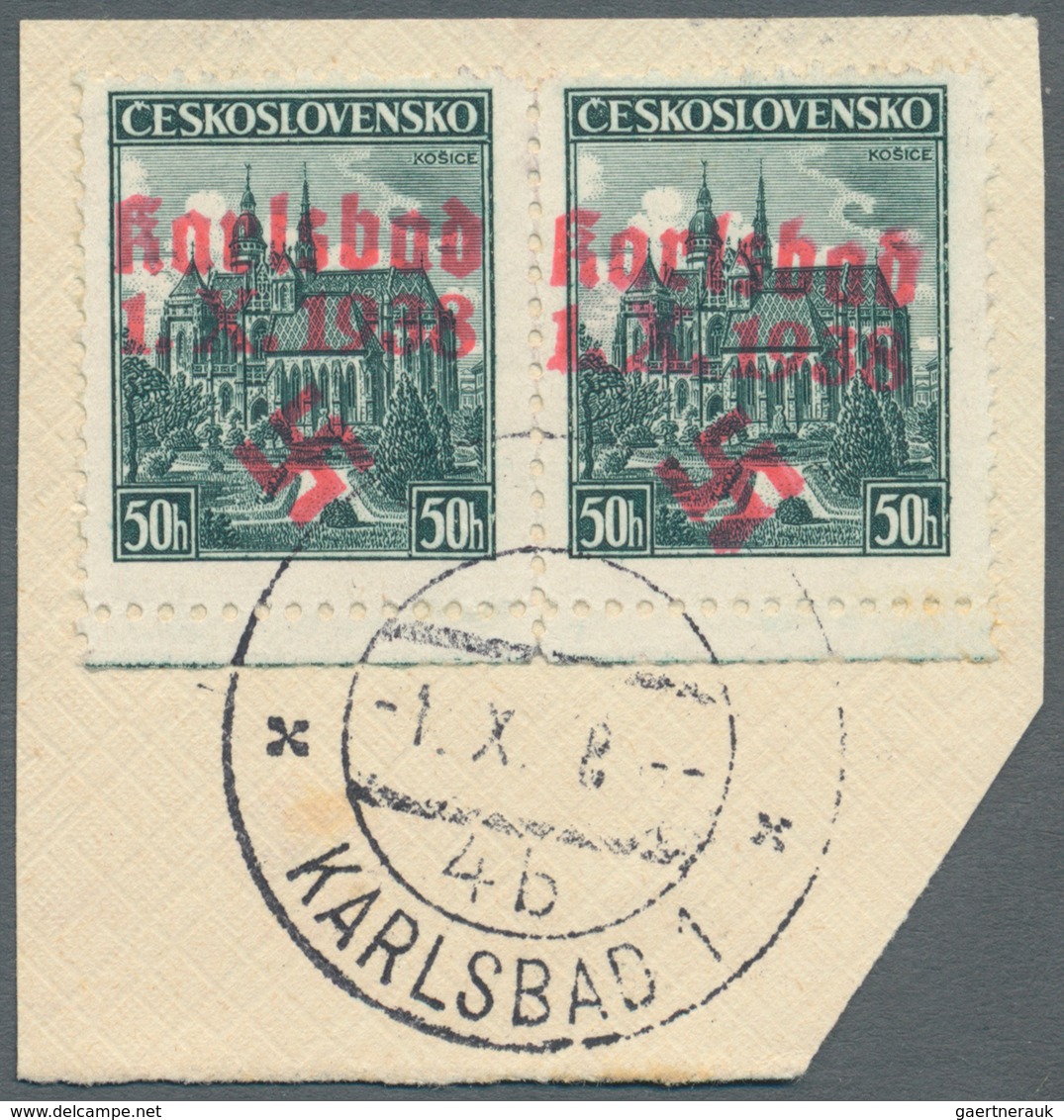 Sudetenland - Karlsbad: 1938, 50 H. Kaschau Im Waagerechten Unterrandpaar Mit Ersttagsstempel "KARLS - Sudetenland