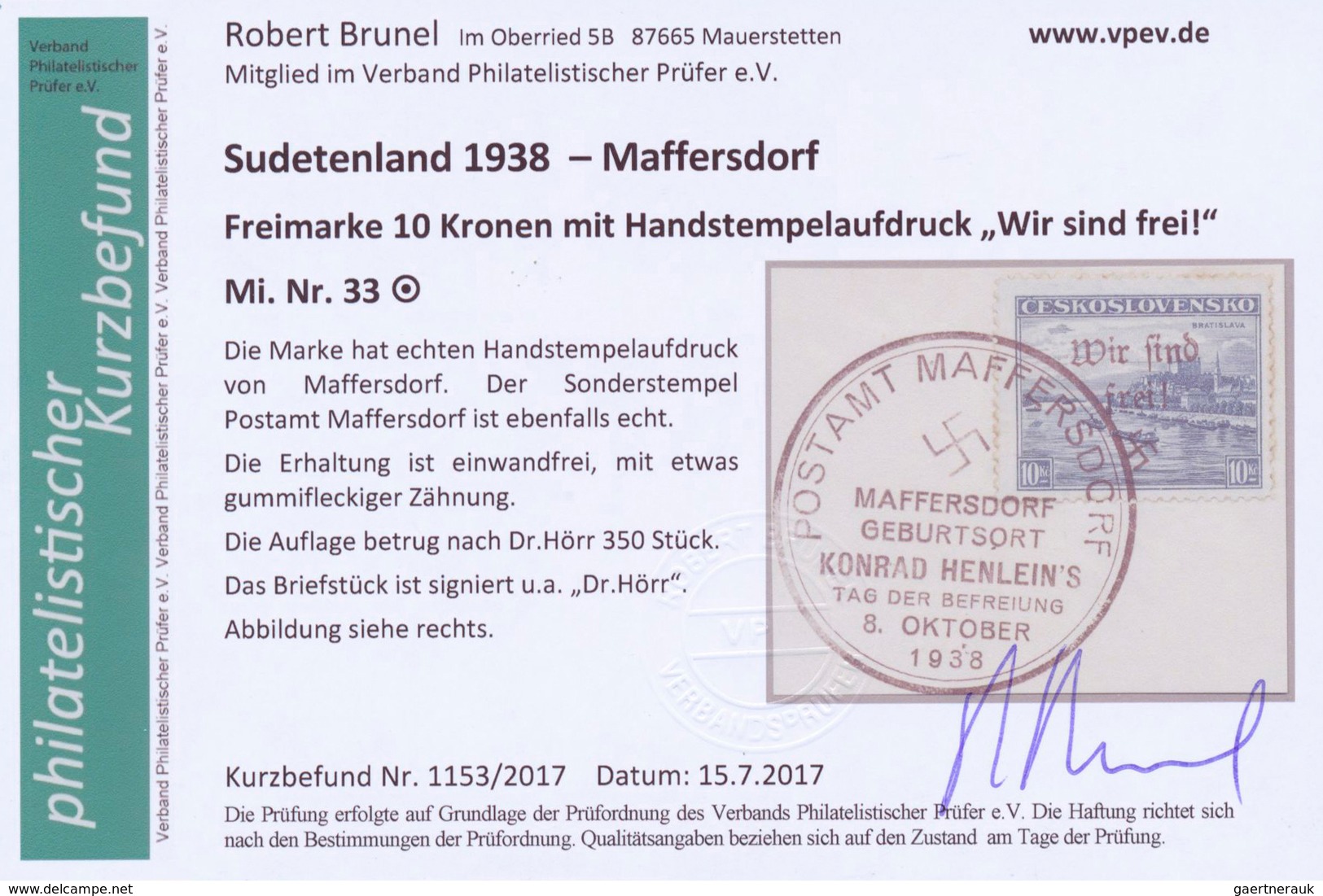 Sudetenland - Maffersdorf: 1938, Mi.Nr. 14, 29, 31-34, 6 Werte auf Briefstück sowie Nr. 23 auf AK (G