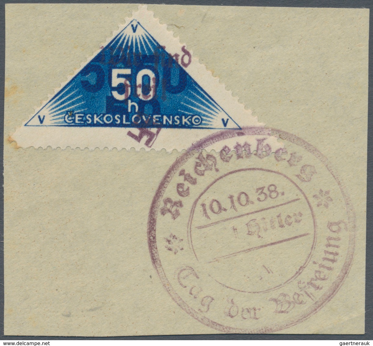 Sudetenland - Reichenberg: 1938, 50 H. Zustellungsmarke Schwärzlichultramrin Mit Stempel "REICHENBER - Sudetenland