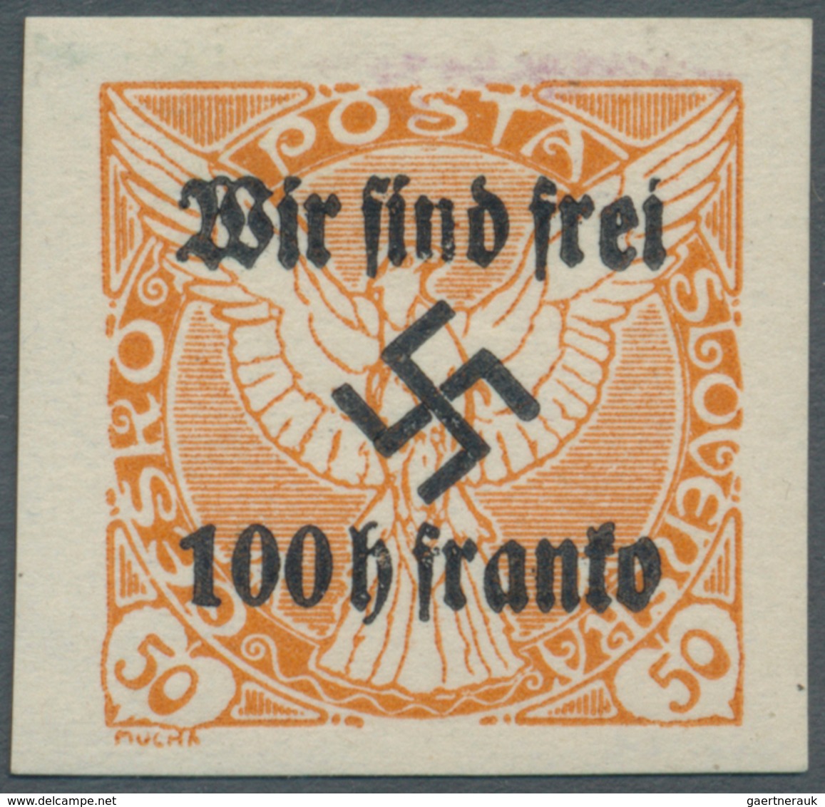 Sudetenland - Rumburg: 1938, 100 H. Auf 50 H. Zeitungsmarke Orange, Postfrisch, Kabinett, Signiert M - Sudetenland