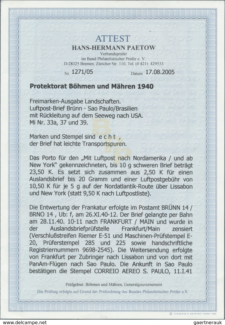 Dt. Besetzung II WK - Böhmen Und Mähren: 1940. Lp-Brief Mit 20 Kr Landschaften In MiF Nach Sao Paulo - Besetzungen 1938-45