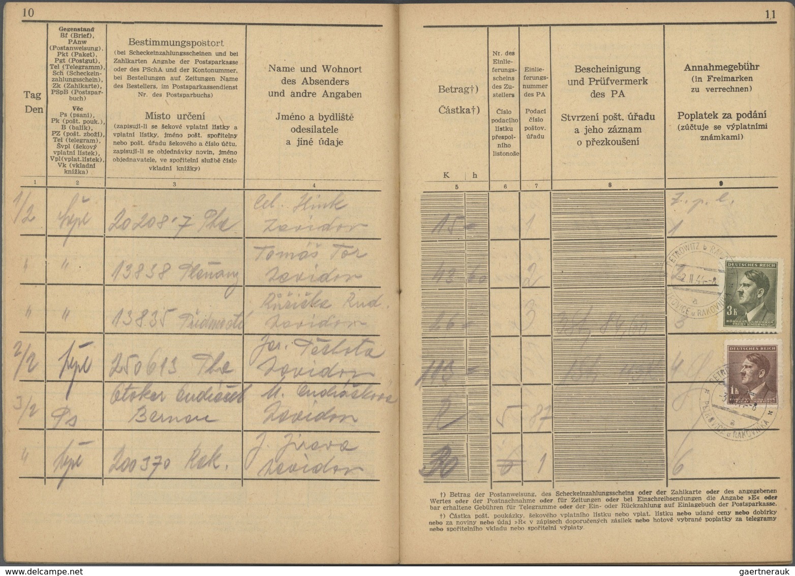 Dt. Besetzung II WK - Böhmen Und Mähren: 1944, Posteinlieferungsbuch Mit 27 Frankierten Seiten, Dabe - Besetzungen 1938-45