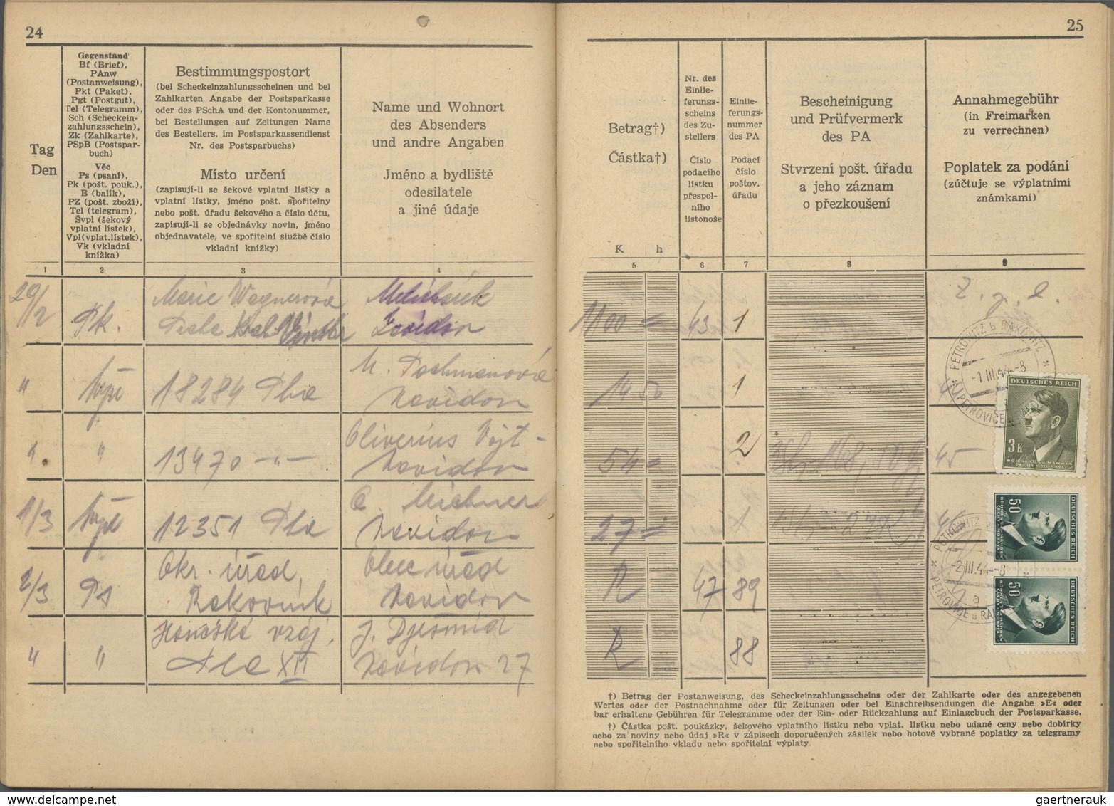 Dt. Besetzung II WK - Böhmen Und Mähren: 1944, Posteinlieferungsbuch Mit 27 Frankierten Seiten, Dabe - Besetzungen 1938-45