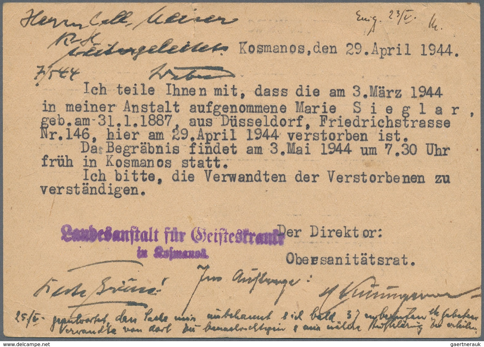 Dt. Besetzung II WK - Böhmen Und Mähren: 1944, "Euthanasieprogramm" - Ganzsachenkarte Von KOSMANOS N - Occupation 1938-45