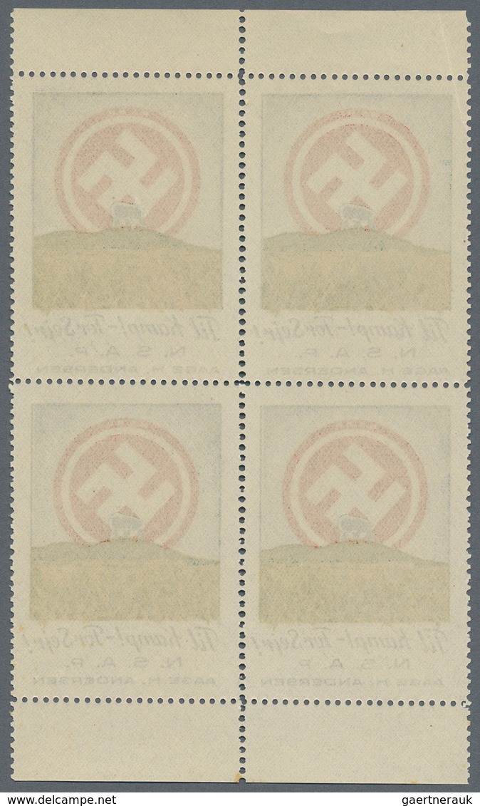 Dt. Besetzung II WK - Dänemark: 1943/1944 (ca.), Hakenkreuz/Hünengrab-Vignette Im 4er-Block Mit Ober - Occupation 1938-45