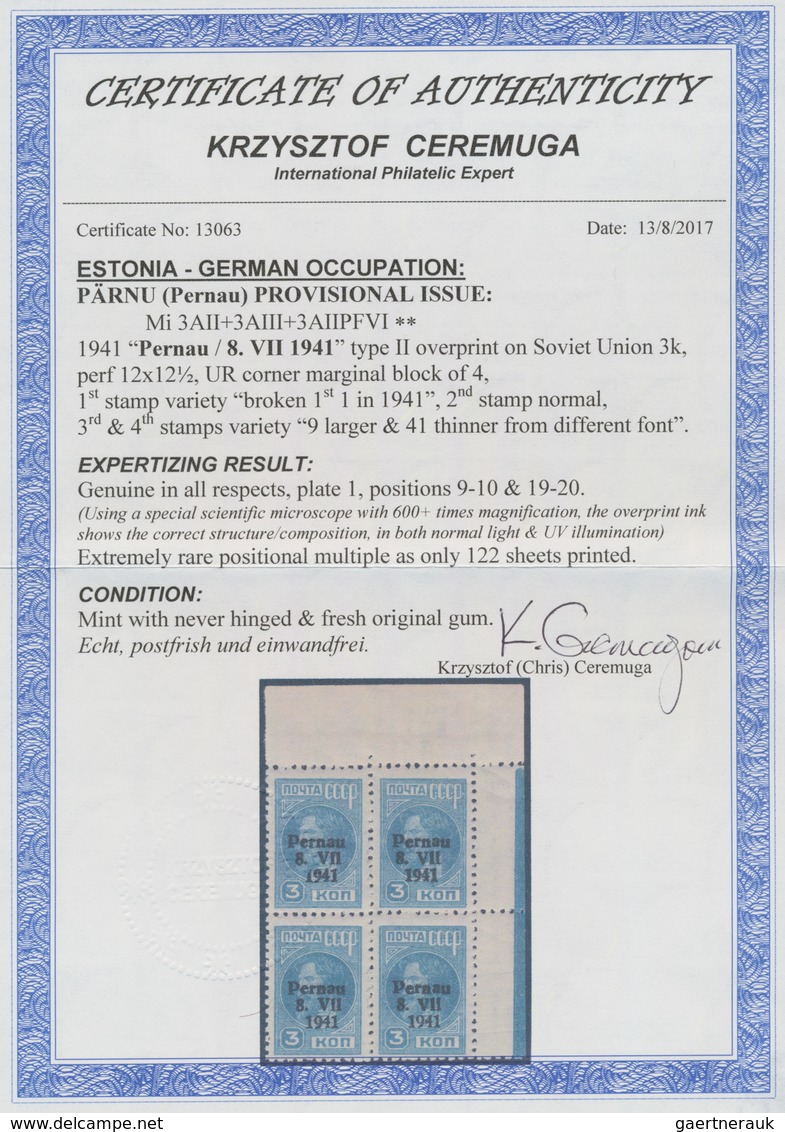 Dt. Besetzung II WK - Estland - Pernau (Pärnu): 1941. Überdruck-Provisorien, Kompletter Satz In Der - Occupation 1938-45