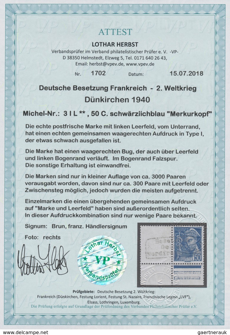 Dt. Besetzung II WK - Frankreich - Dünkirchen: 1940, 50 C. Merkur Schwärzlichblau Mit Aufdruck In Ty - Besetzungen 1938-45