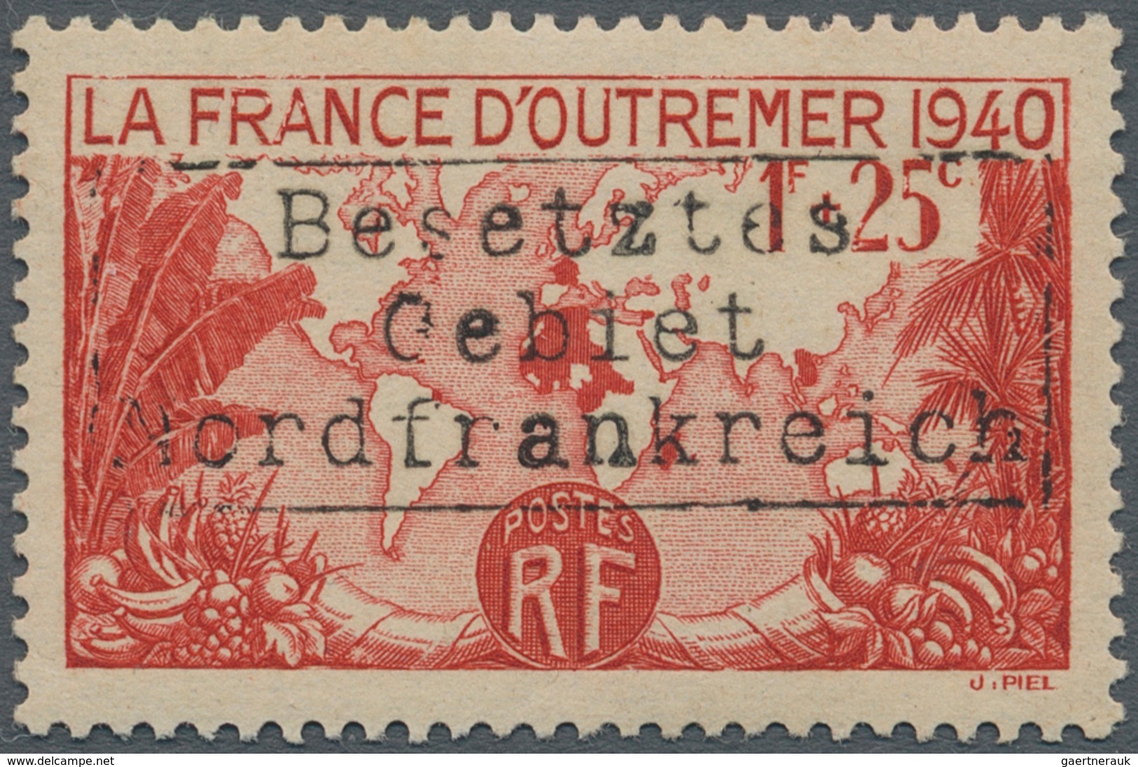 Dt. Besetzung II WK - Frankreich - Dünkirchen: 1940, 1 Fr. + 25 C. Dunkelzinnoberrot Mit Handstempel - Occupation 1938-45