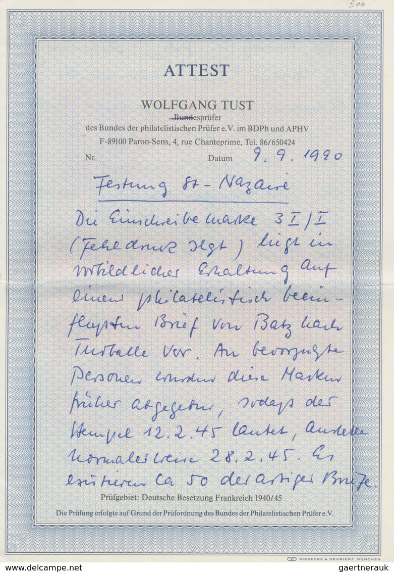 Dt. Besetzung II WK - Frankreich - St. Nazaire: 1945, 12-2, Einschreiben Mit Gebührenzettel 4,50 Fr - Besetzungen 1938-45