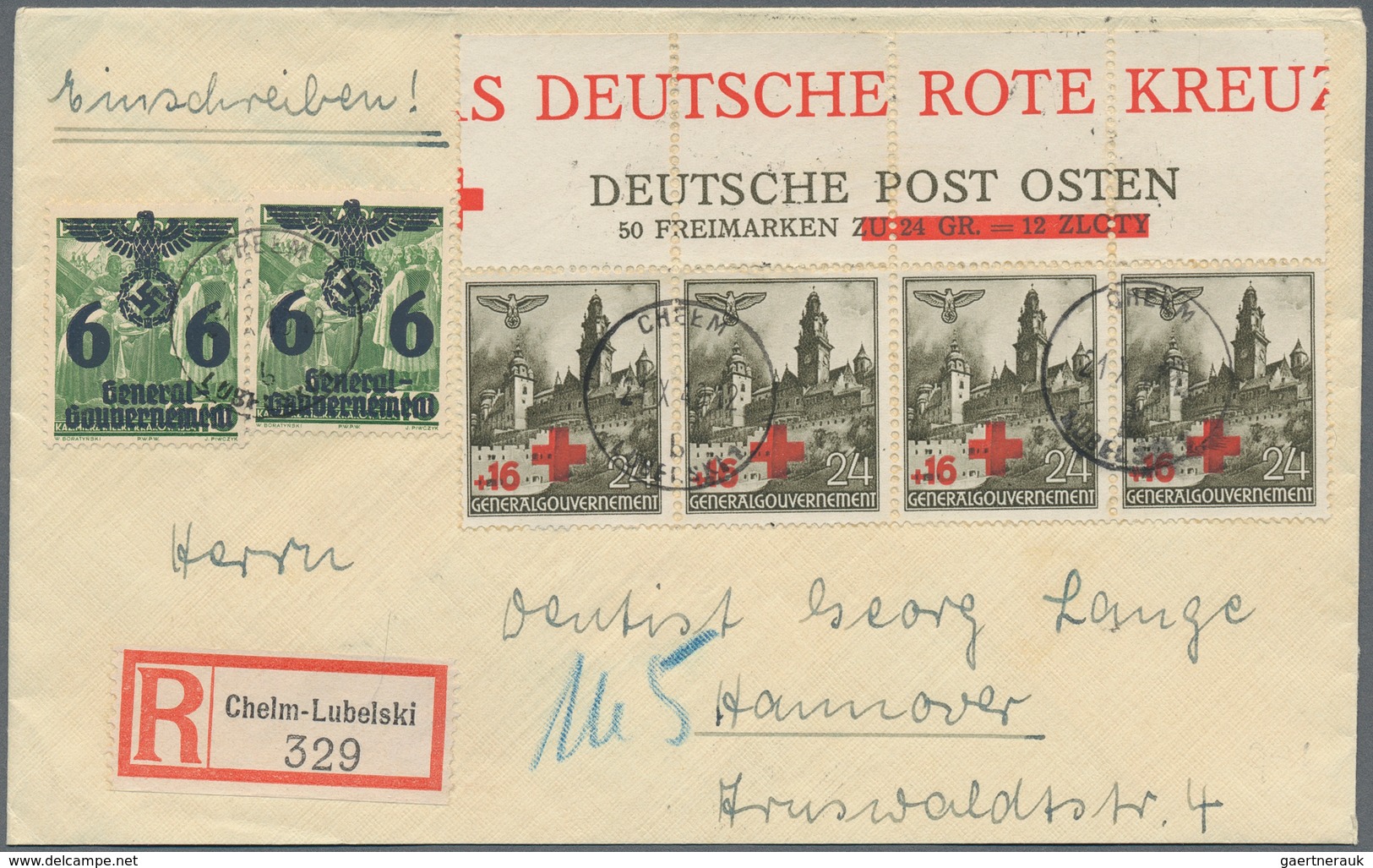 Dt. Besetzung II WK - Generalgouvernement: 1940, 24 + 16 Gr "Rotes Kreuz", Waager. 4er-Streifen Vom - Occupation 1938-45