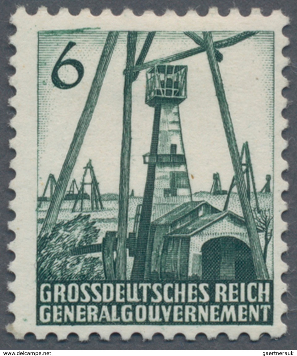 Dt. Besetzung II WK - Generalgouvernement: 1945, 6 Gr. Bohrturm Als Gezähnter Probedruck In Dunkelgr - Occupation 1938-45