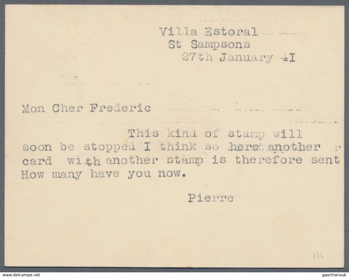 Dt. Besetzung II WK - Guernsey: 1941, Karte Mit Vorgedruckter Adresse Und Text Auf Der Rückseite Fra - Occupation 1938-45