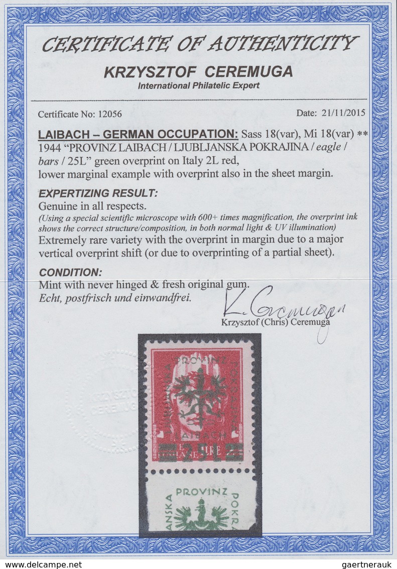Dt. Besetzung II WK - Laibach: 1944. 1st Provisorial Issue. Contemporary Italian "Imperial" Definiti - Occupation 1938-45