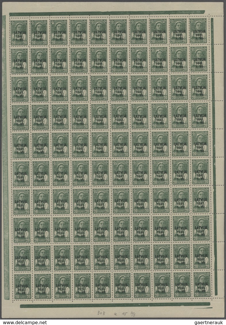 Dt. Besetzung II WK - Lettland: 1941, 20 K. Aufdruckausgabe Auf Leicht Grauem Kartonpapier, Komplett - Occupation 1938-45