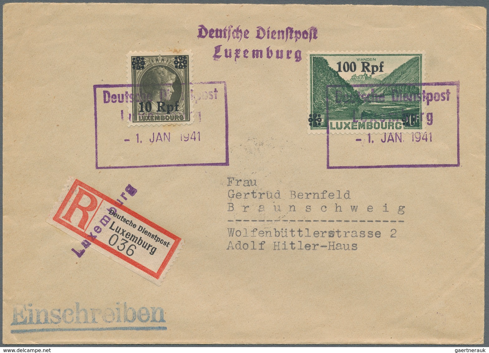 Dt. Besetzung II WK - Luxemburg: 1941, 100 Rpf In MiF Mit 10 Rpf Entwertet Mit Viol. Ra3 "DDP Luxemb - Occupation 1938-45