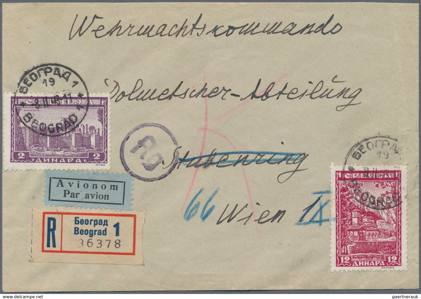 Dt. Besetzung II WK - Serbien: 1942. 2 D Schwarzviolettpurpur Und 12 D Dunkelmagenta Auf Zensiertem - Occupation 1938-45