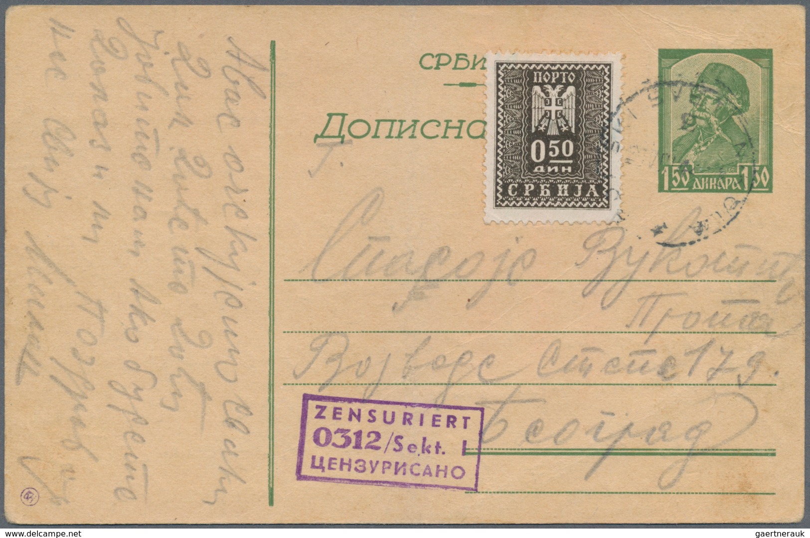 Dt. Besetzung II WK - Serbien - Ganzsachen: 1944, Ganzsachenkarte 1.50 D. Grün Mit Zusatzfrankatur P - Besetzungen 1938-45