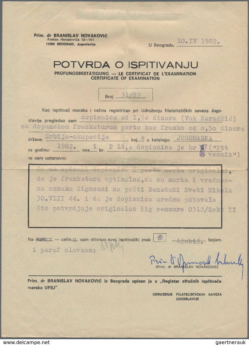 Dt. Besetzung II WK - Serbien - Ganzsachen: 1944, Ganzsachenkarte 1.50 D. Grün Mit Zusatzfrankatur P - Occupation 1938-45