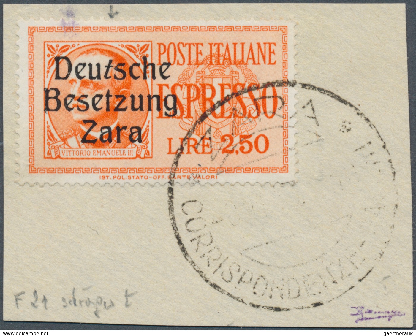 Dt. Besetzung II WK - Zara: 1943, 2.50 Lire Eilmarke Von Italien Mit Aufdruck Und Dem PLATTENFEHLER - Occupation 1938-45