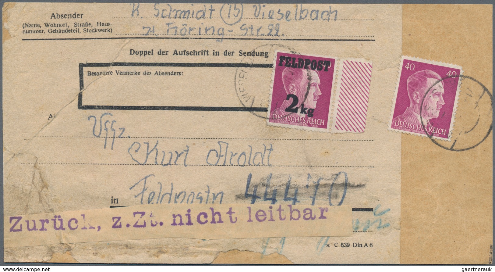 Feldpostmarken: 1945, Vollständige Adresse Eines Felpostpäckchens Mit Zulassungsmarke "FELDPOST 2 1/ - Other & Unclassified