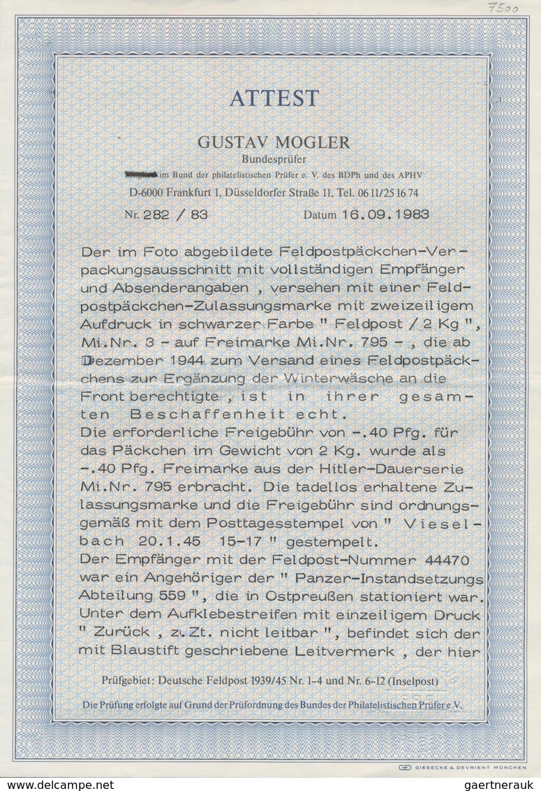 Feldpostmarken: 1945, Vollständige Adresse Eines Felpostpäckchens Mit Zulassungsmarke "FELDPOST 2 1/ - Other & Unclassified