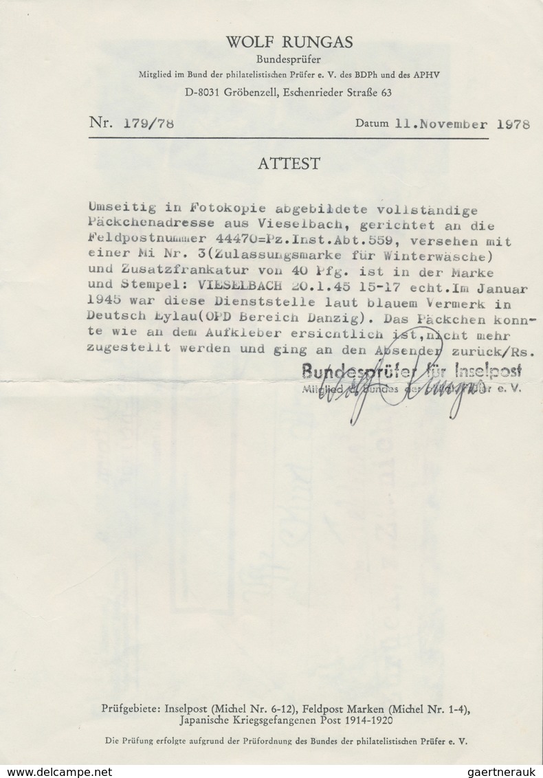 Feldpostmarken: 1945, Vollständige Adresse Eines Felpostpäckchens Mit Zulassungsmarke "FELDPOST 2 1/ - Autres & Non Classés