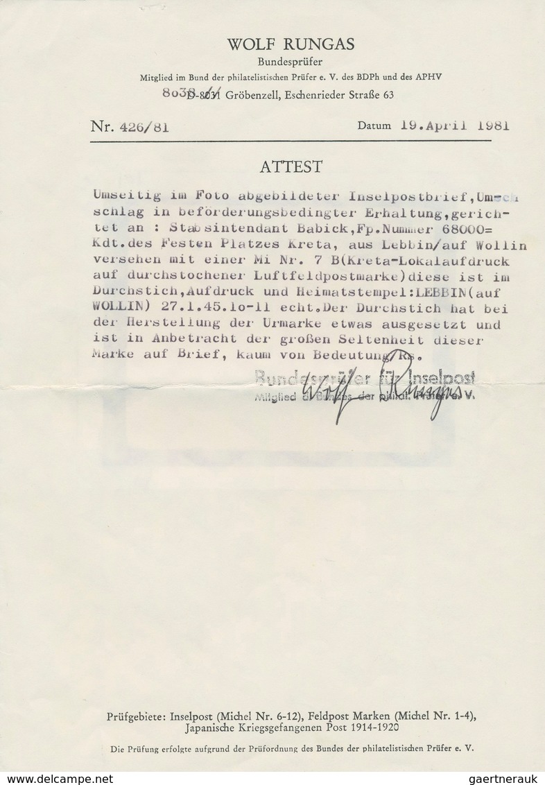 Feldpostmarken: 1944, Kreta Durchstochen Mit übergehend Aufsitzendem Ortsstempel LEBBIN AUF WOLLIN 2 - Other & Unclassified