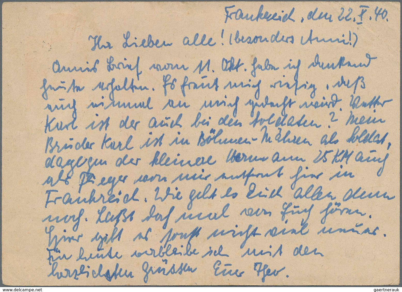 Feldpost 2. Weltkrieg: 1940, "Wert Keinen Pfennig" Chamberlain-Spottkarte Aus Frankreich Nach Rietbe - Sonstige & Ohne Zuordnung