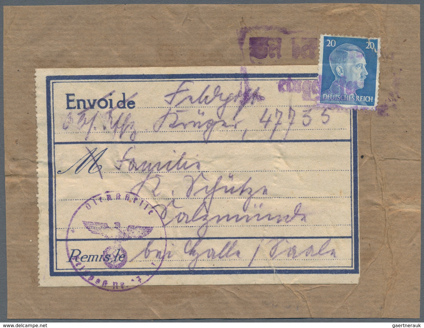 Feldpost 2. Weltkrieg: 1942/44 (ca.) Vier Paketadressen Mit Je Hitler 20 Pf. Und Unterschiedlichen S - Other & Unclassified