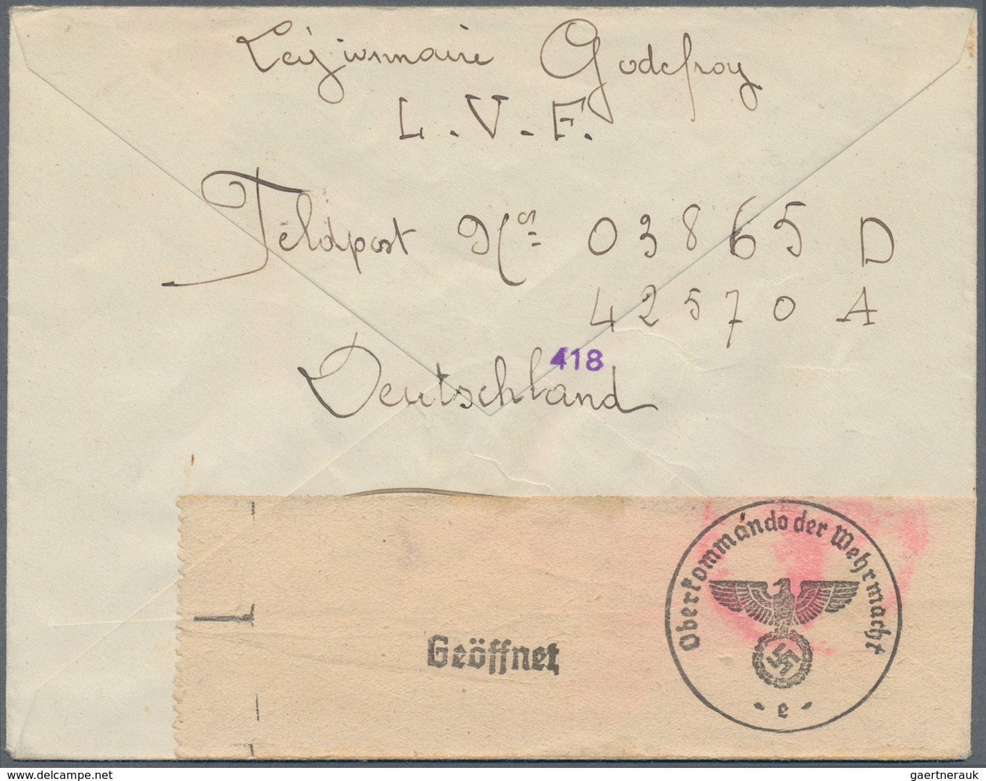 Feldpost 2. Weltkrieg: 1943 (27.4.), Franz. Freimarke "LEGION TRICOLORE" (1 Fr. 20 + 8 F 80) Mit Nor - Other & Unclassified