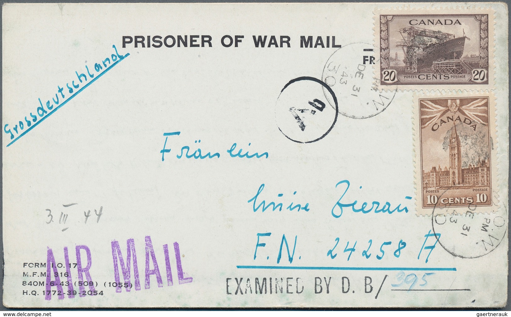 Feldpost 2. Weltkrieg: 1943 (31.12.), Kgf.-Faltbrief Von Kapitänleutnant Peinemann Aus Dem POW-Camp - Other & Unclassified