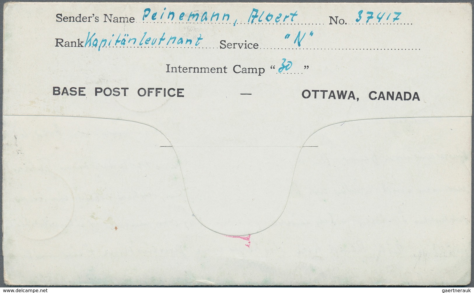 Feldpost 2. Weltkrieg: 1943 (31.12.), Kgf.-Faltbrief Von Kapitänleutnant Peinemann Aus Dem POW-Camp - Other & Unclassified