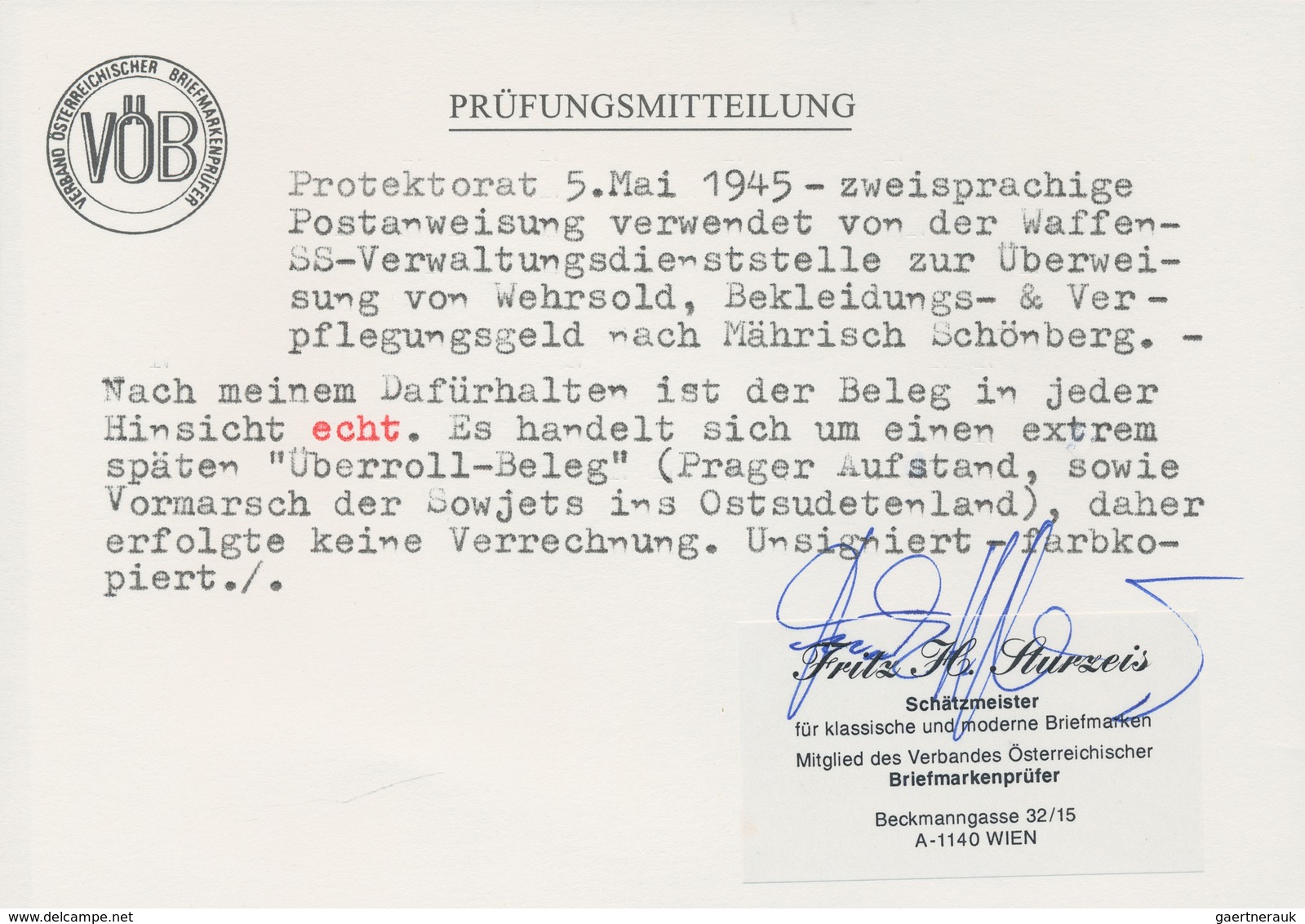 Feldpost 2. Weltkrieg: 1945, SS-Feldpost-Postanweisung über 219 Reichsmark Von PRAG 2, 5.V.45, Nach - Other & Unclassified