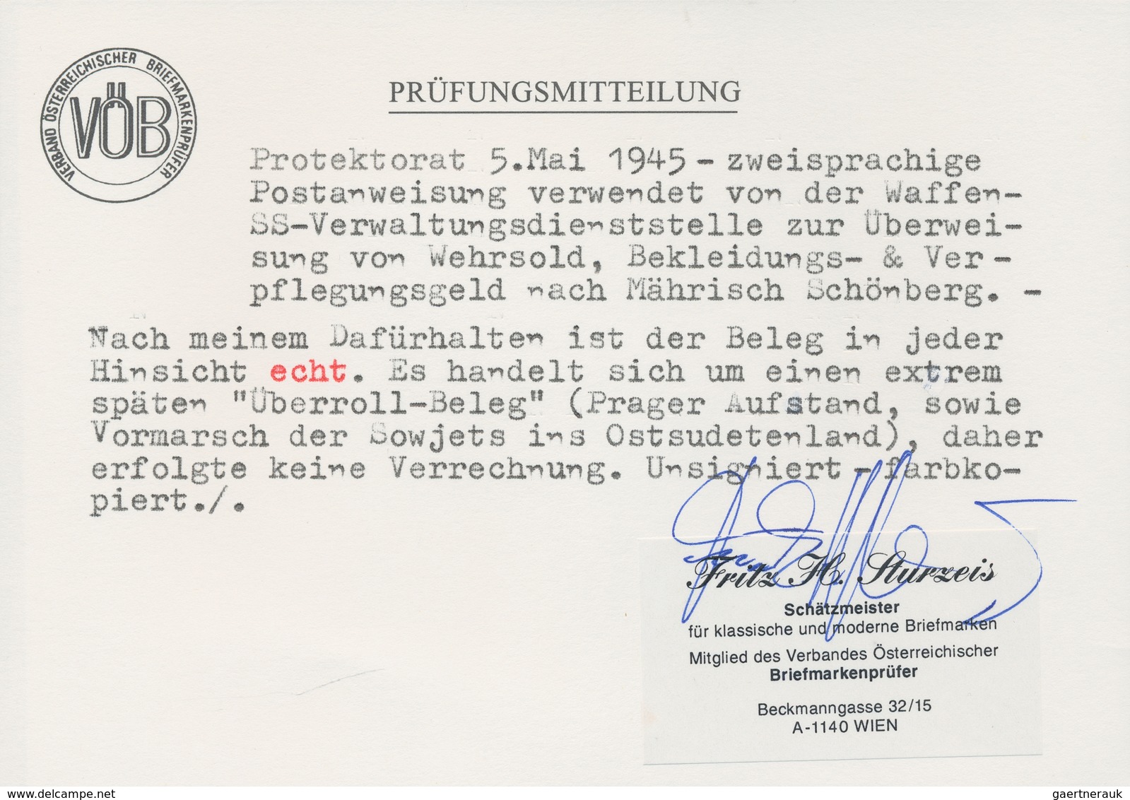 Feldpost 2. Weltkrieg: 1945, SS-Feldpost-Postanweisung über 219 Reichsmark Von PRAG 2, 5.V.45, Nach - Sonstige & Ohne Zuordnung