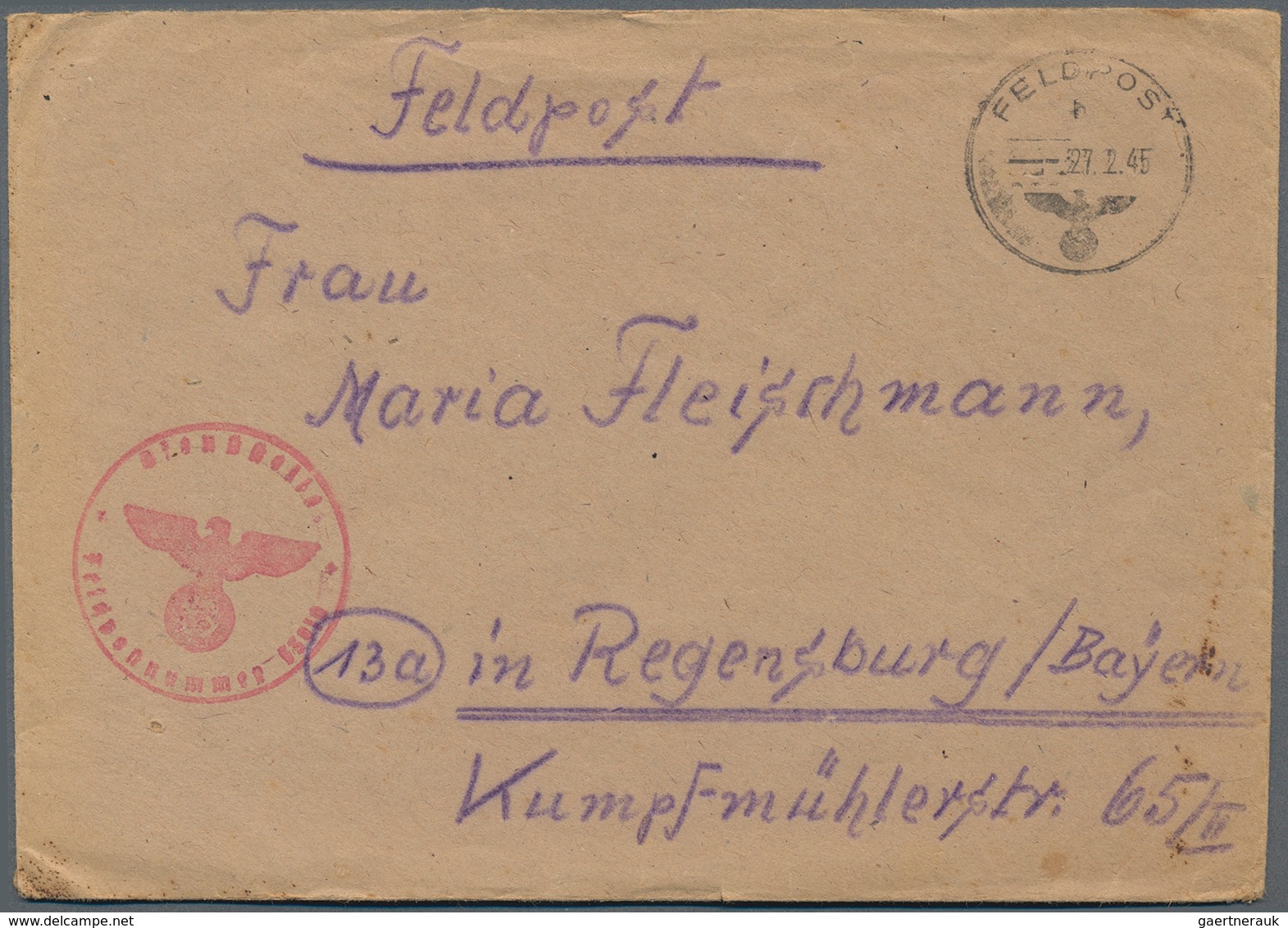 Feldpost 2. Weltkrieg: 1945, Zwei FP-Briefe (1x Mit Brieftext) Versch. Einheiten (21785 = 1. Kp. Kor - Other & Unclassified