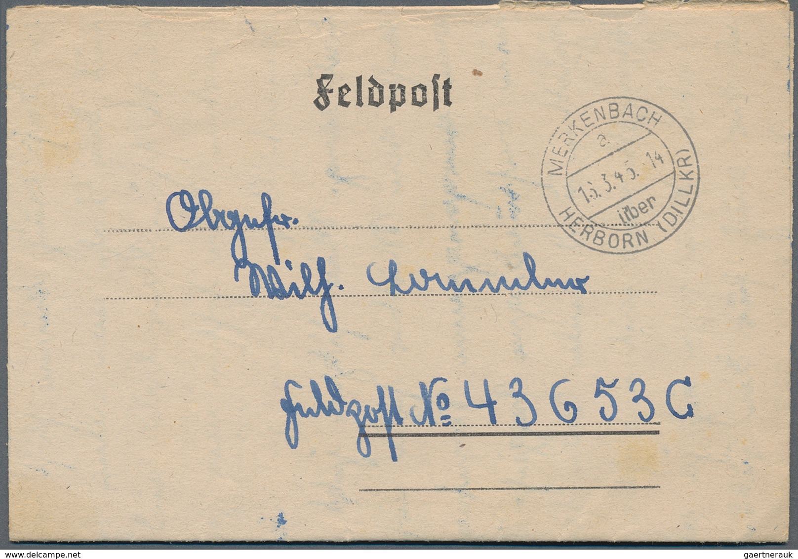 Feldpost 2. Weltkrieg: 1945 (12./16.3.), Zwei FP-Faltbriefe (mit Brieftext) Aus Merkenbach über Herb - Sonstige & Ohne Zuordnung