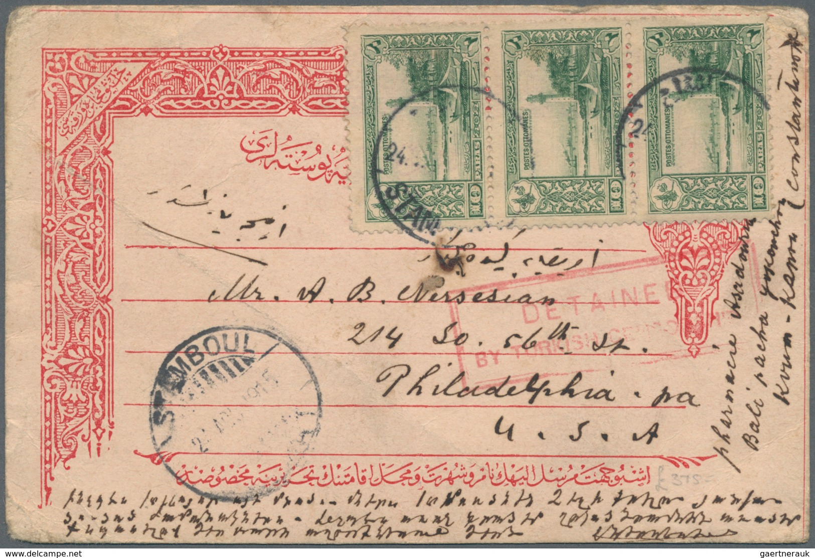 Zensurpost: 1915, Turkey Postal Stationery Card 20 Pa. From 1901 Used As Postcard And Franked With S - Autres & Non Classés