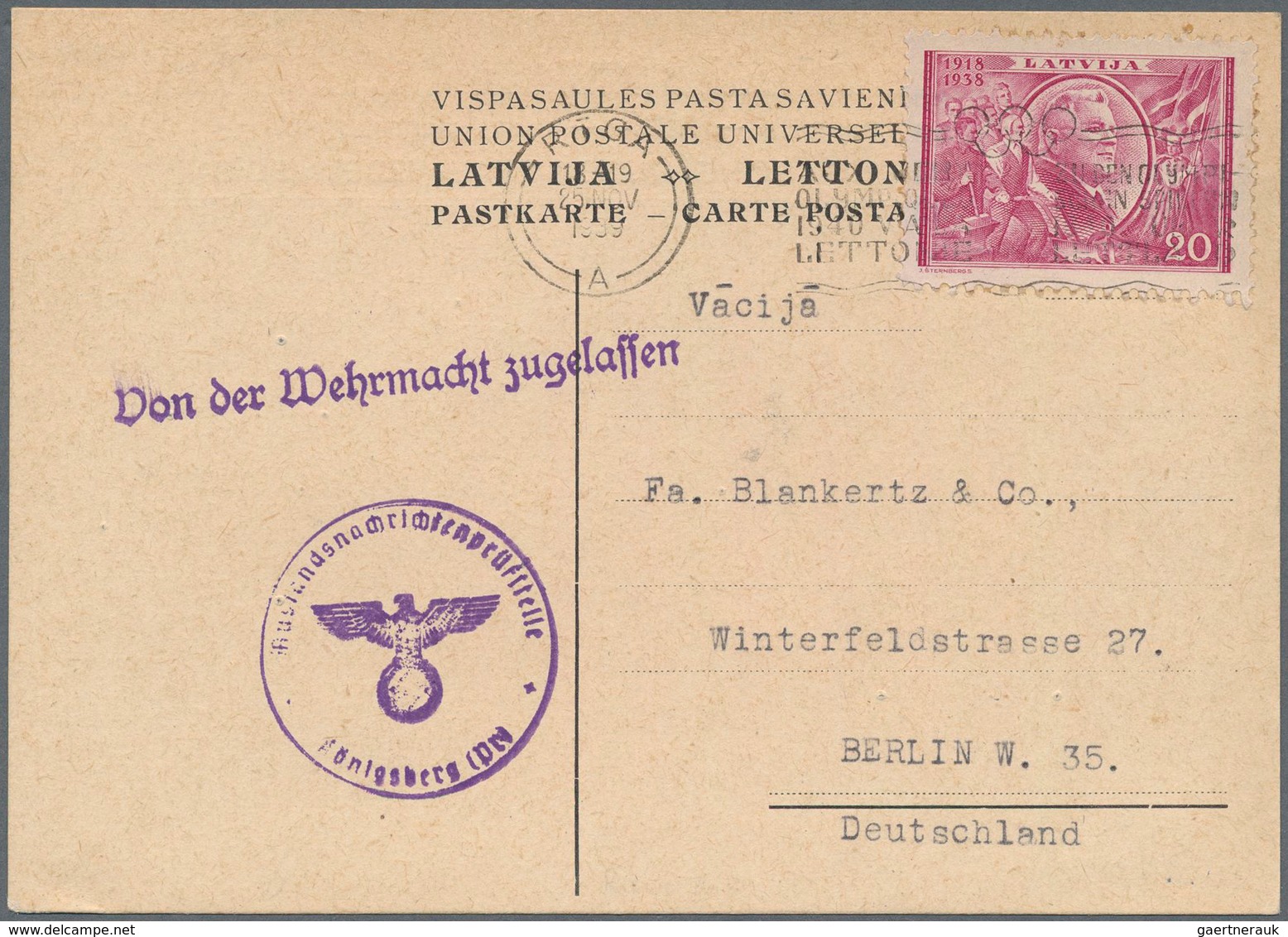 Zensurpost: 1939, Auslandsnachrichtenprüfstelle Bzw. Auslandsbriefprüfstelle Königsberg (Pr.), Drei - Other & Unclassified