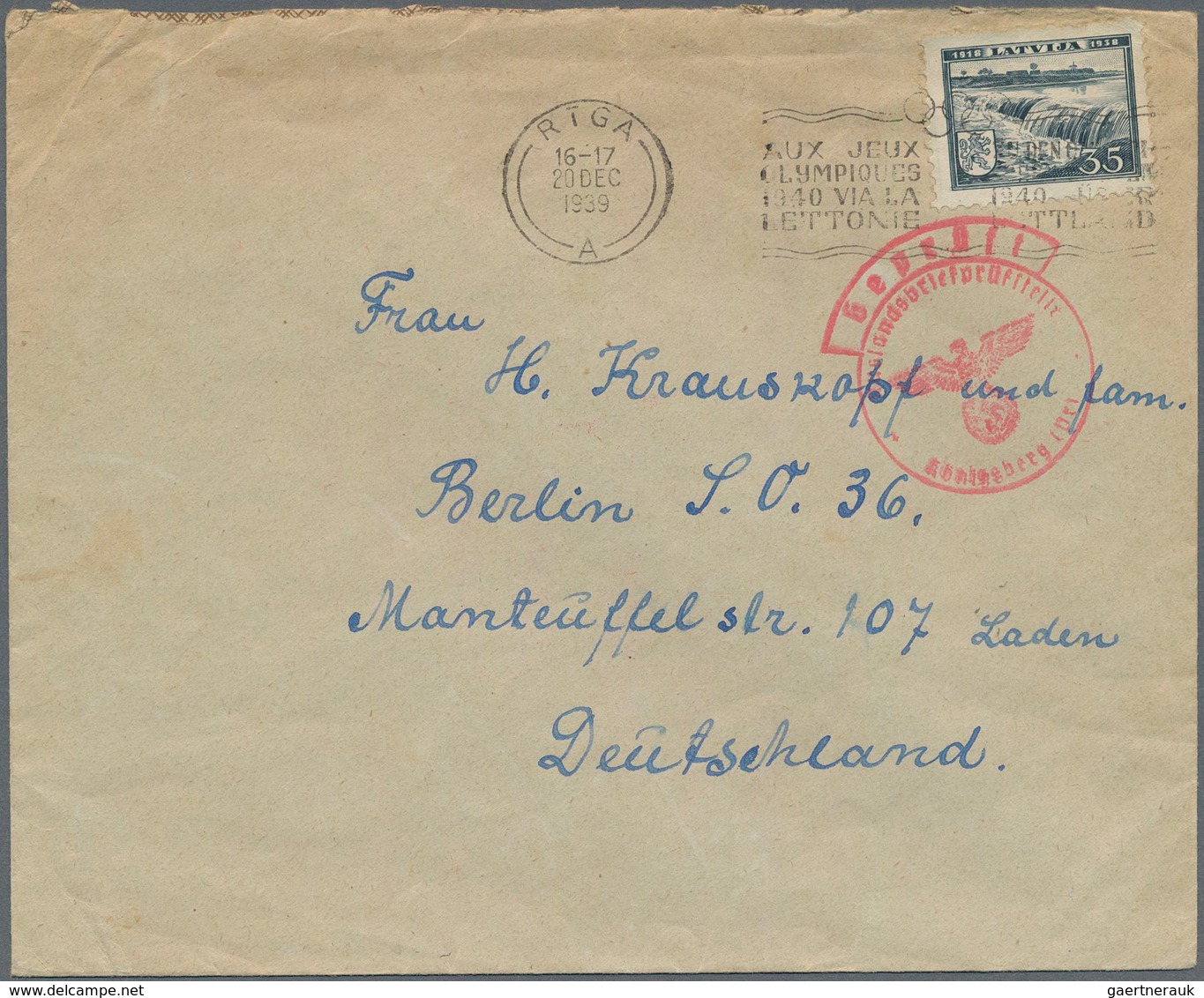 Zensurpost: 1939, Auslandsnachrichtenprüfstelle Bzw. Auslandsbriefprüfstelle Königsberg (Pr.), Drei - Sonstige & Ohne Zuordnung