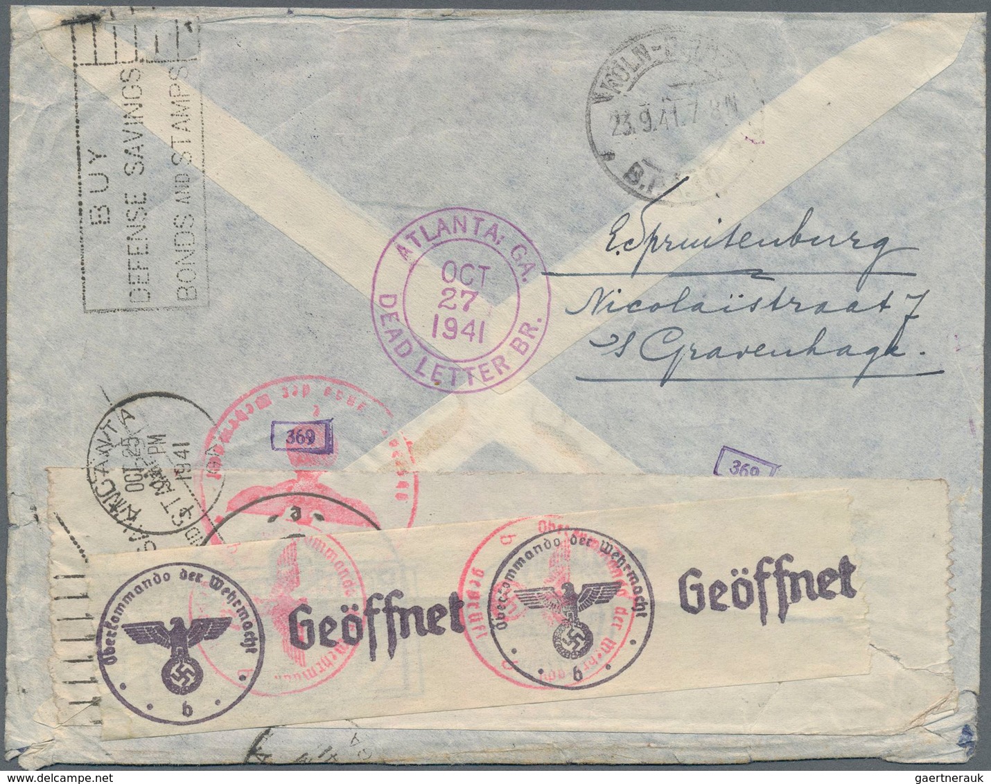 Zensurpost: 1941 Two Letters From Amsterdam Each To The USA Via Berlin And Cologne, Each Checked And - Autres & Non Classés