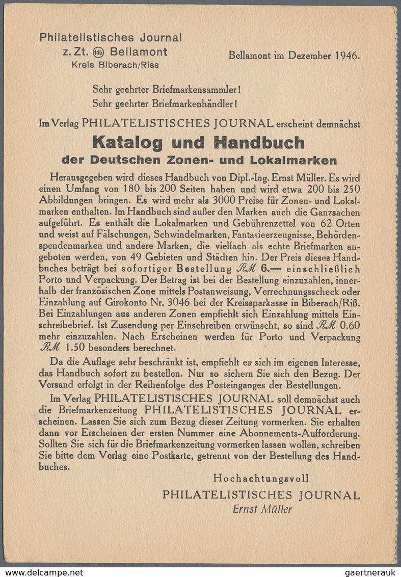 Zensurpost: 1946 (30.12.), 1 + 5 PF. ZONE FRANCAISE Auf Drucksachenkarte (Philatelistisches Journal - Sonstige & Ohne Zuordnung