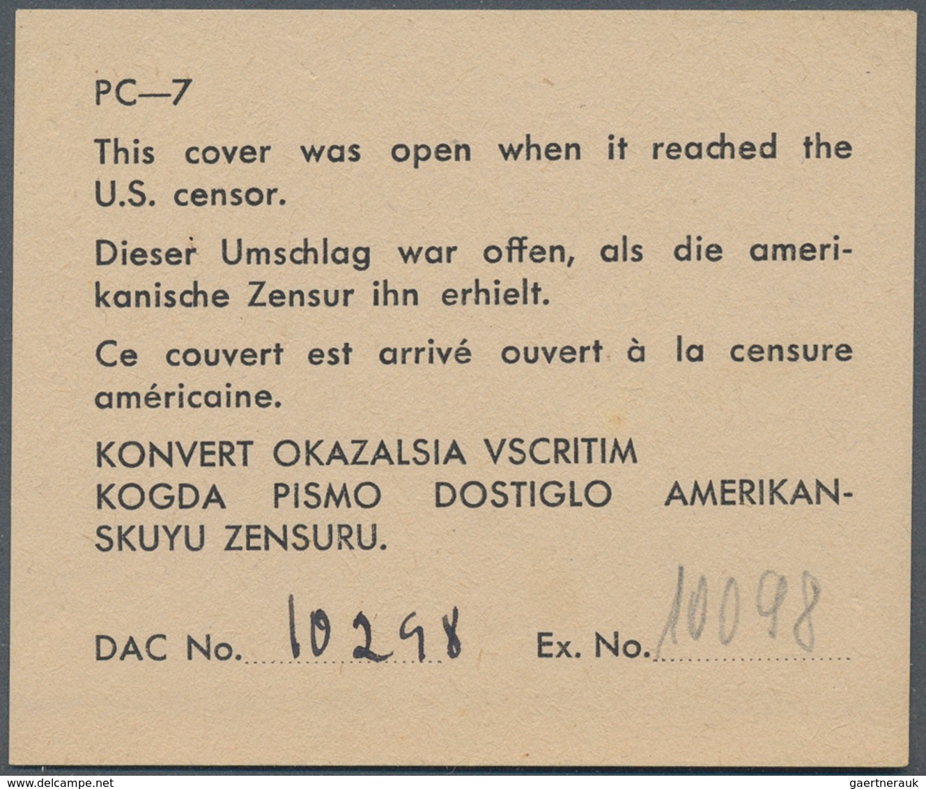Zensurpost: 1947, (16.4.), Brief (Inhalt: Beantwortung Eines Anfrageschreibens Nach Vermißten Person - Other & Unclassified