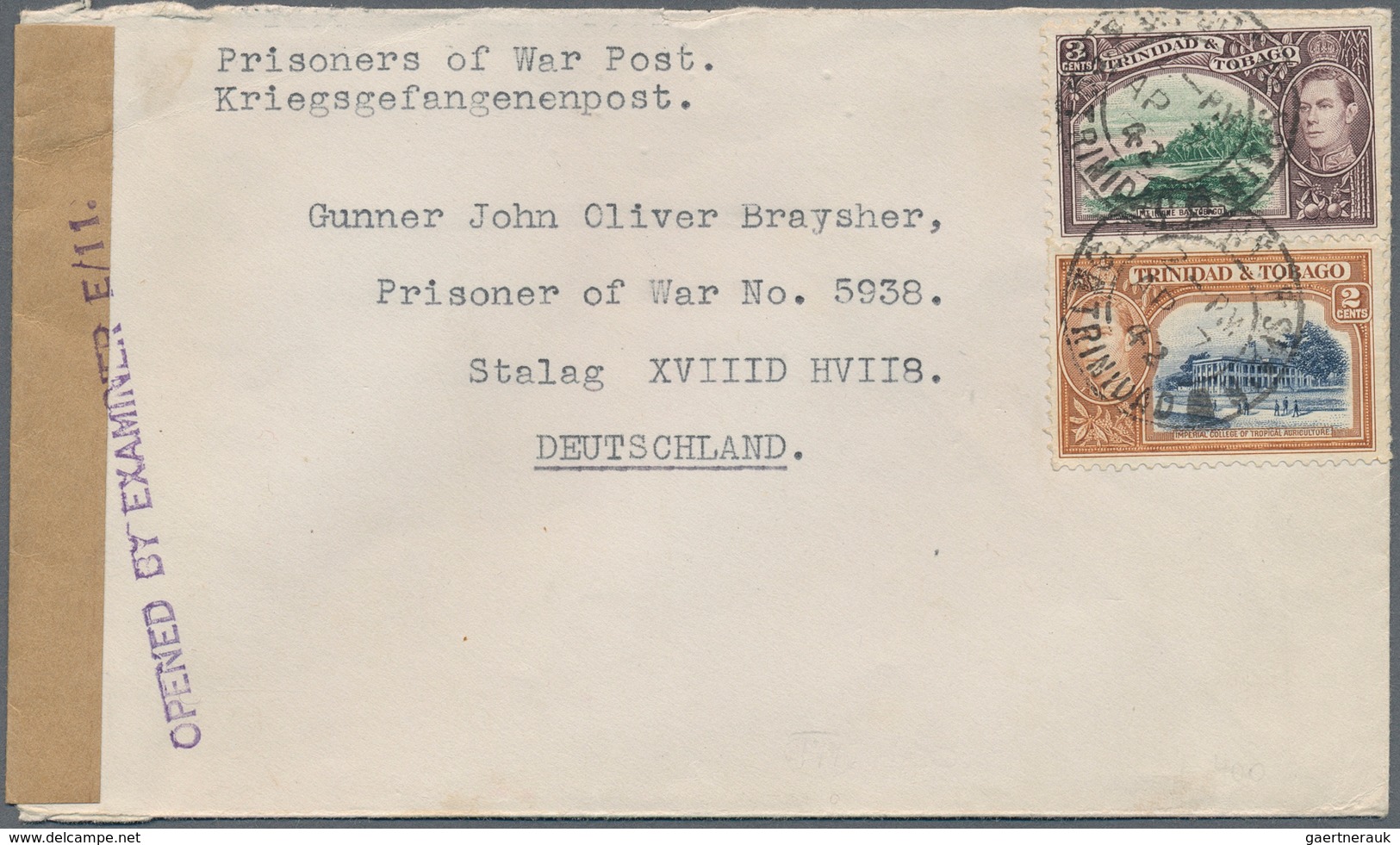 Kriegsgefangenen-Lagerpost: 1942 (7.4.), 2 + 3 Cents Trinidad & Tobago Auf Brief Ab PORT OF SPAIN Mi - Autres & Non Classés